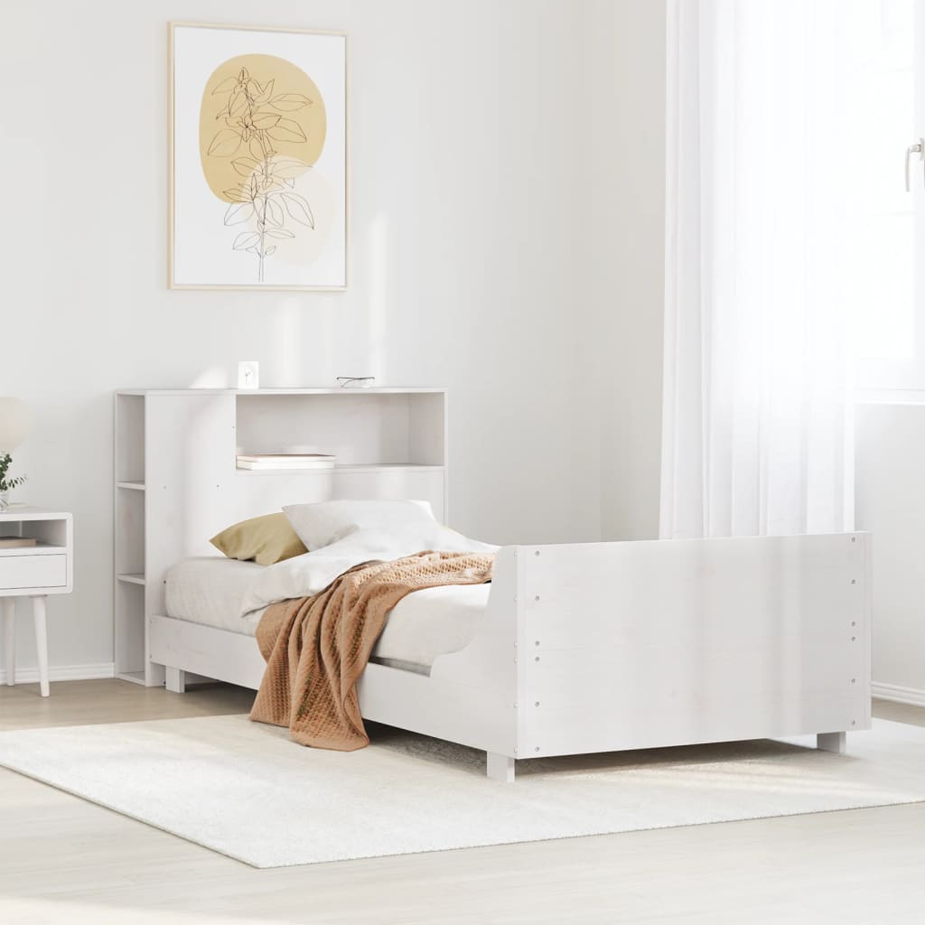 Sängram utan madrass vit 75x190 cm massiv furu