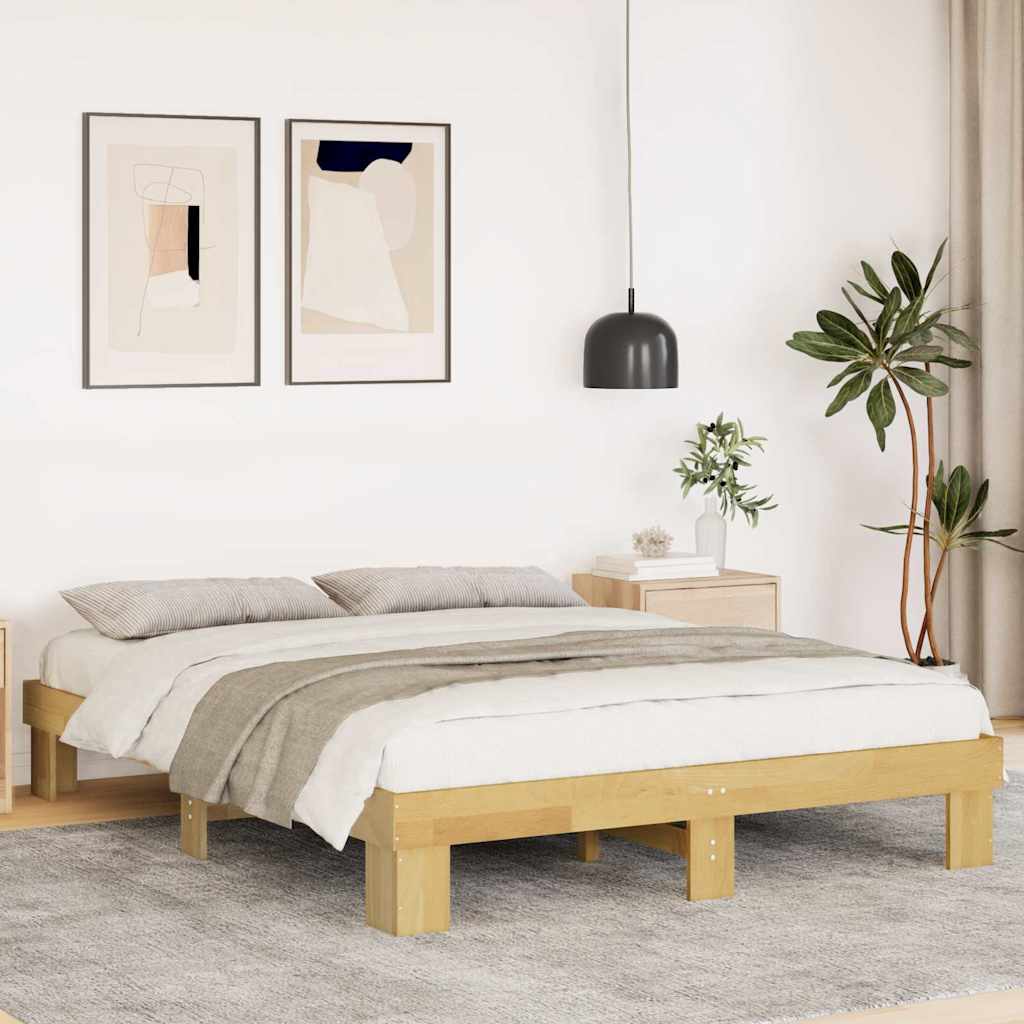 Sängram utan madrass 135x190 cm massivt trä ek