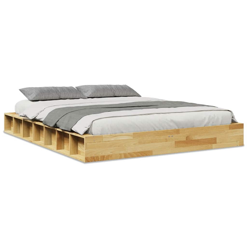 Sängram utan madrass 150x200 cm massivt trä ek