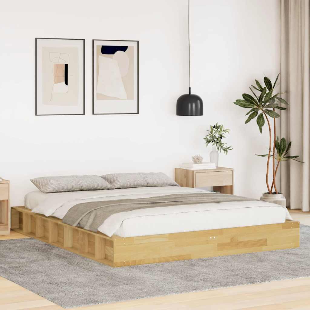 Sängram utan madrass 150x200 cm massivt trä ek