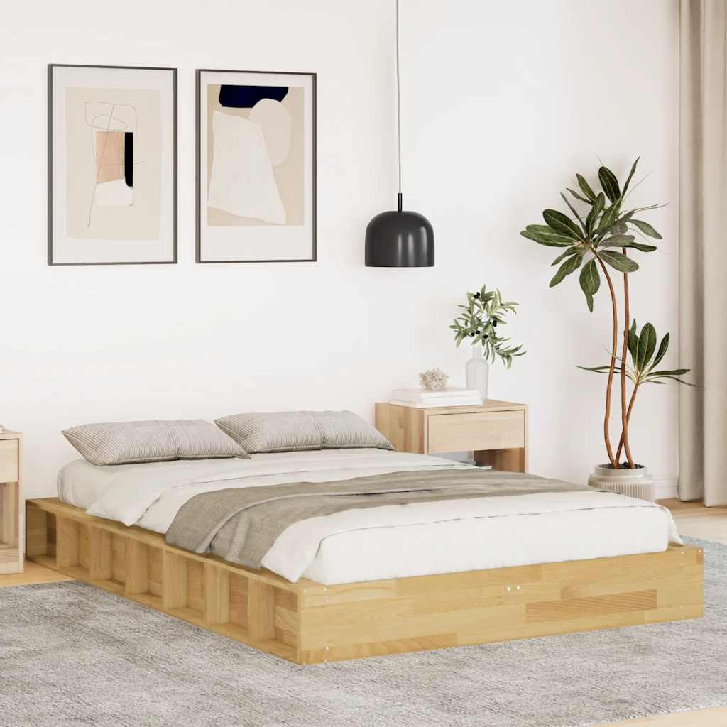 Sängram utan madrass 120x190 cm massivt trä ek