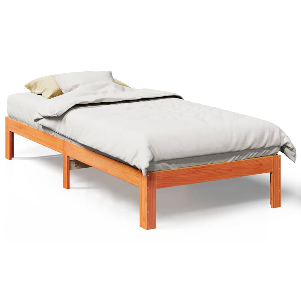 Sängram utan madrass vaxad brun 90x200 cm massiv furu