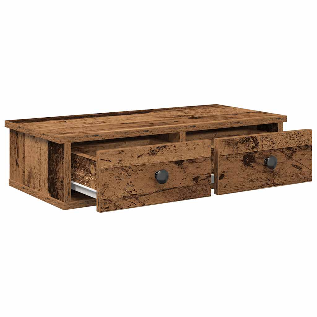 Vägghylla med lådor åldrat trä 60x28x15 cm konstruerat trä