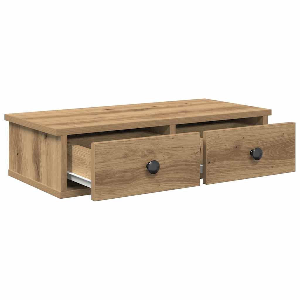 Vägghylla med lådor ek 60x28x15 cm konstruerat trä