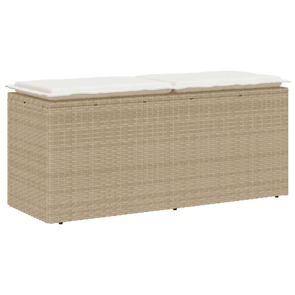 Trädgårdsbänk med dyna beige 110x40x44 cm konstrotting