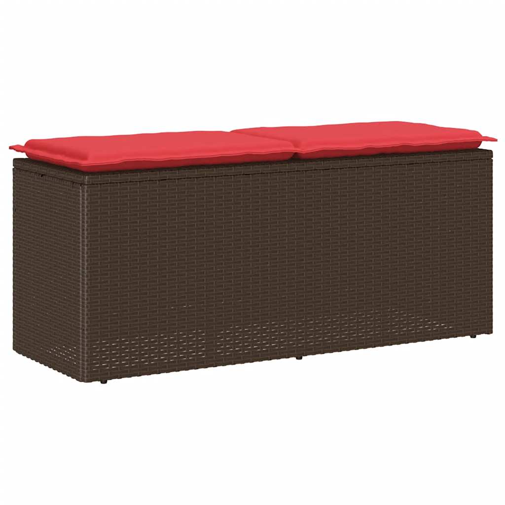 Trädgårdsbänk med dyna brun 110x40x44 cm konstrotting