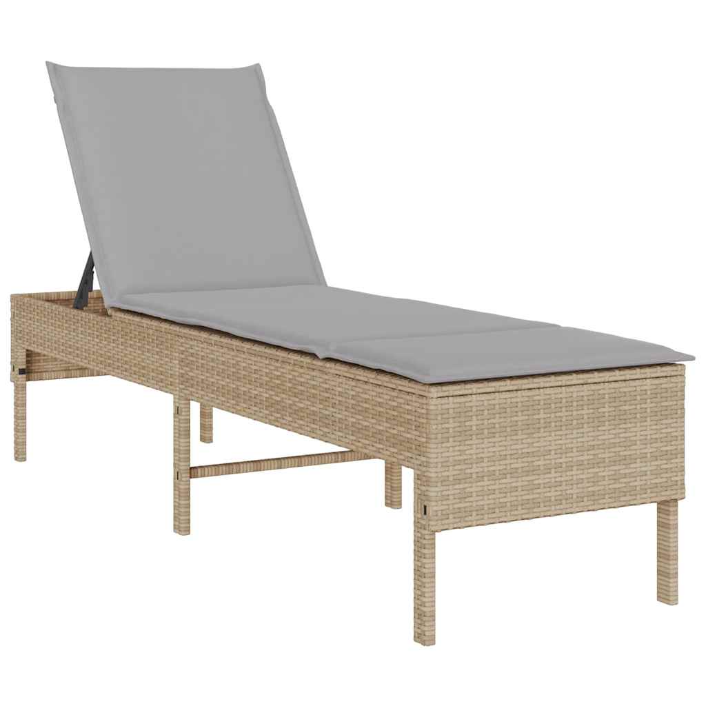 Solstol med dyna beige 55x200x44cm konstrotting