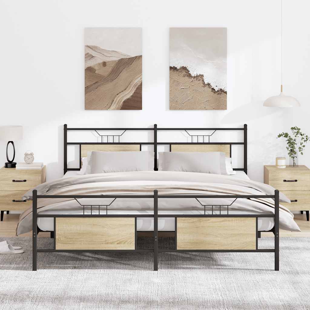Sängram utan madrass metall sonoma-ek 183x213 cm