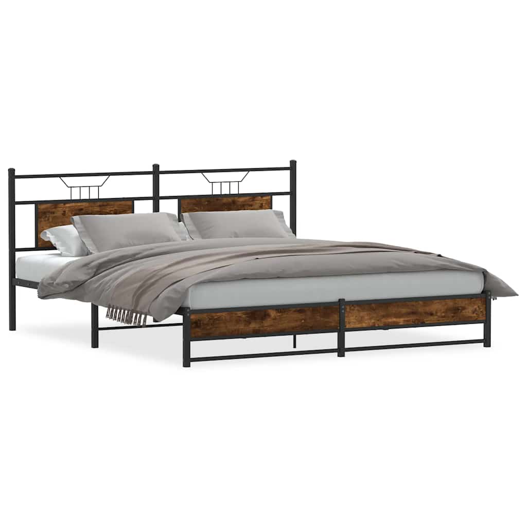 Sängram utan madrass metall rökfärgad ek 183x213 cm
