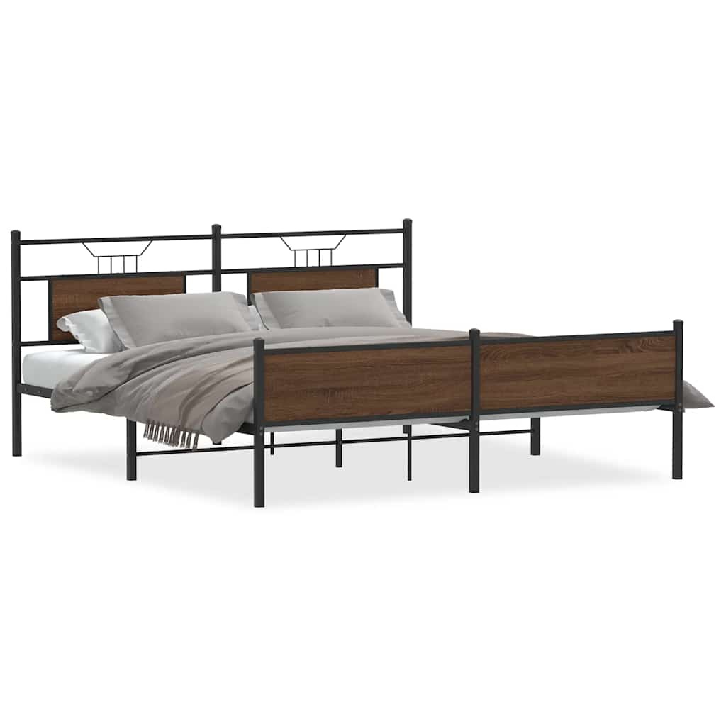Sängram utan madrass metall brun ek 183x213 cm