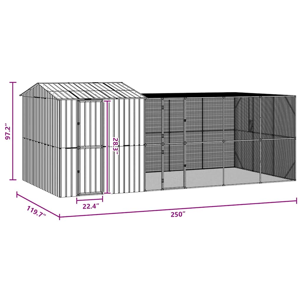 Fågelbur Antracit 635 x 304 x 247 cm Galvaniserat Stål