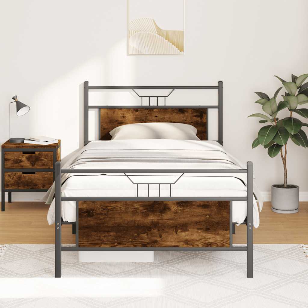 Sängram utan madrass rökfärgad ek 100x190 cm konstruerad trä