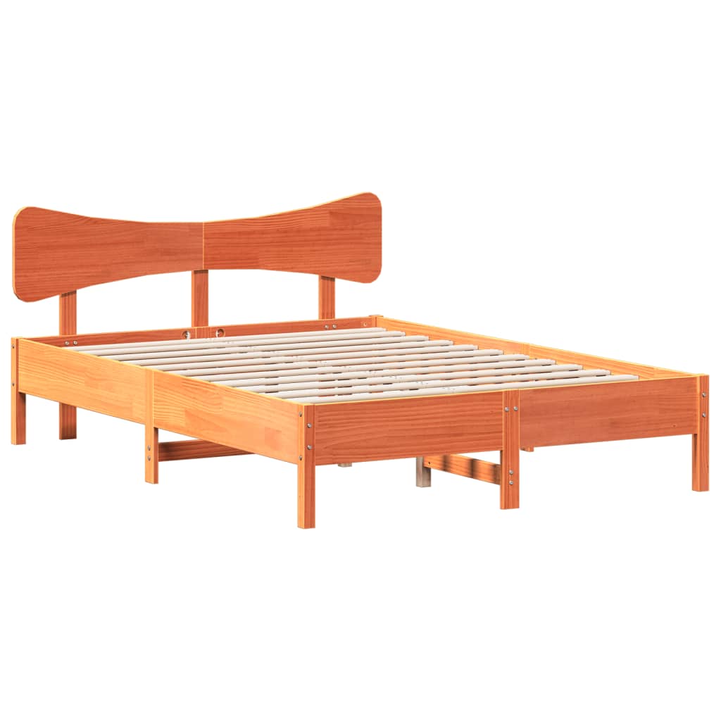 Sängram utan madrass vaxbrun 140x190 cm massiv furu
