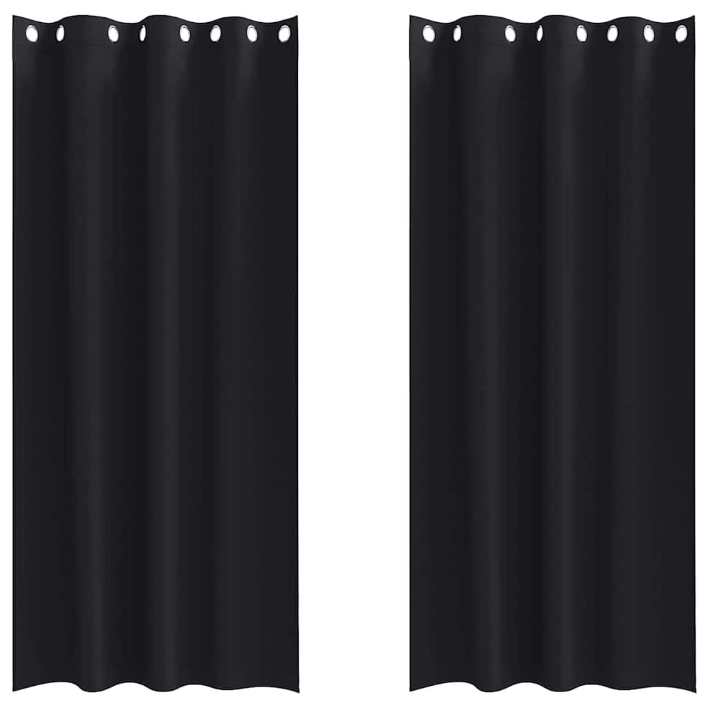 Mörkläggningsgardiner med Ringar 2 st Svart 225 x 140 cm