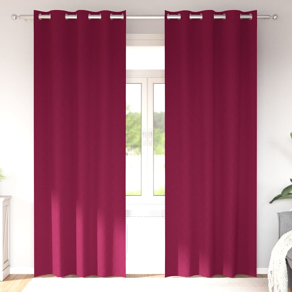 Mörkläggningsgardiner med Ringar 2 st Vinröd 260 x 140 cm