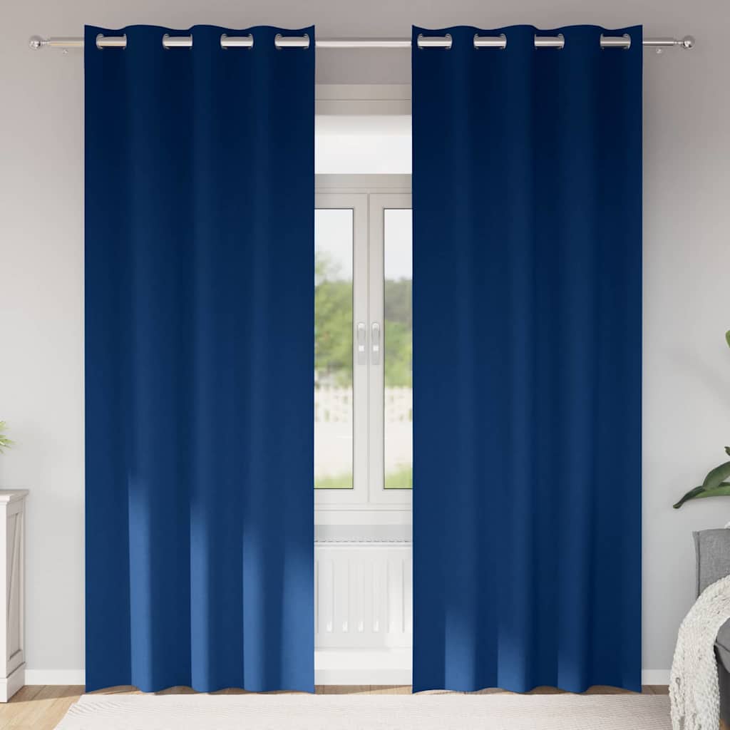 Mörkläggningsgardiner med Ringar 2 st Mörkblå 260 x 140 cm