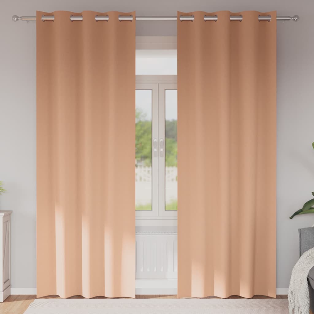 Mörkläggningsgardiner med Ringar 2 st Ljusbrun 260 x 140 cm