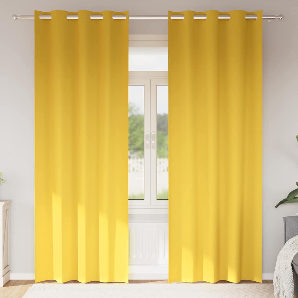 Mörkläggningsgardiner med Ringar 2 st Senapsgul 260 x 140 cm