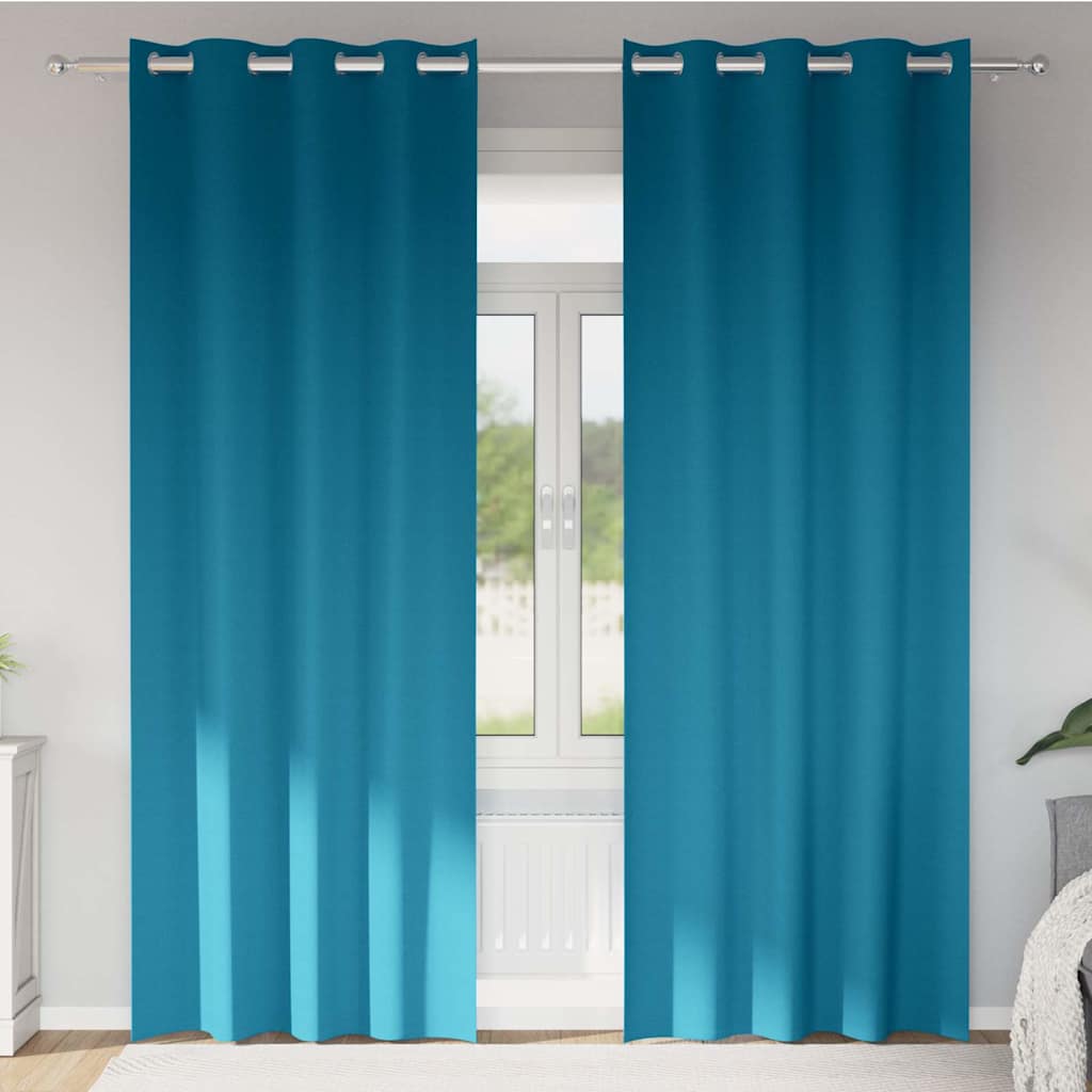 Mörkläggningsgardiner med Ringar 2 st Turkos 245 x 140 cm