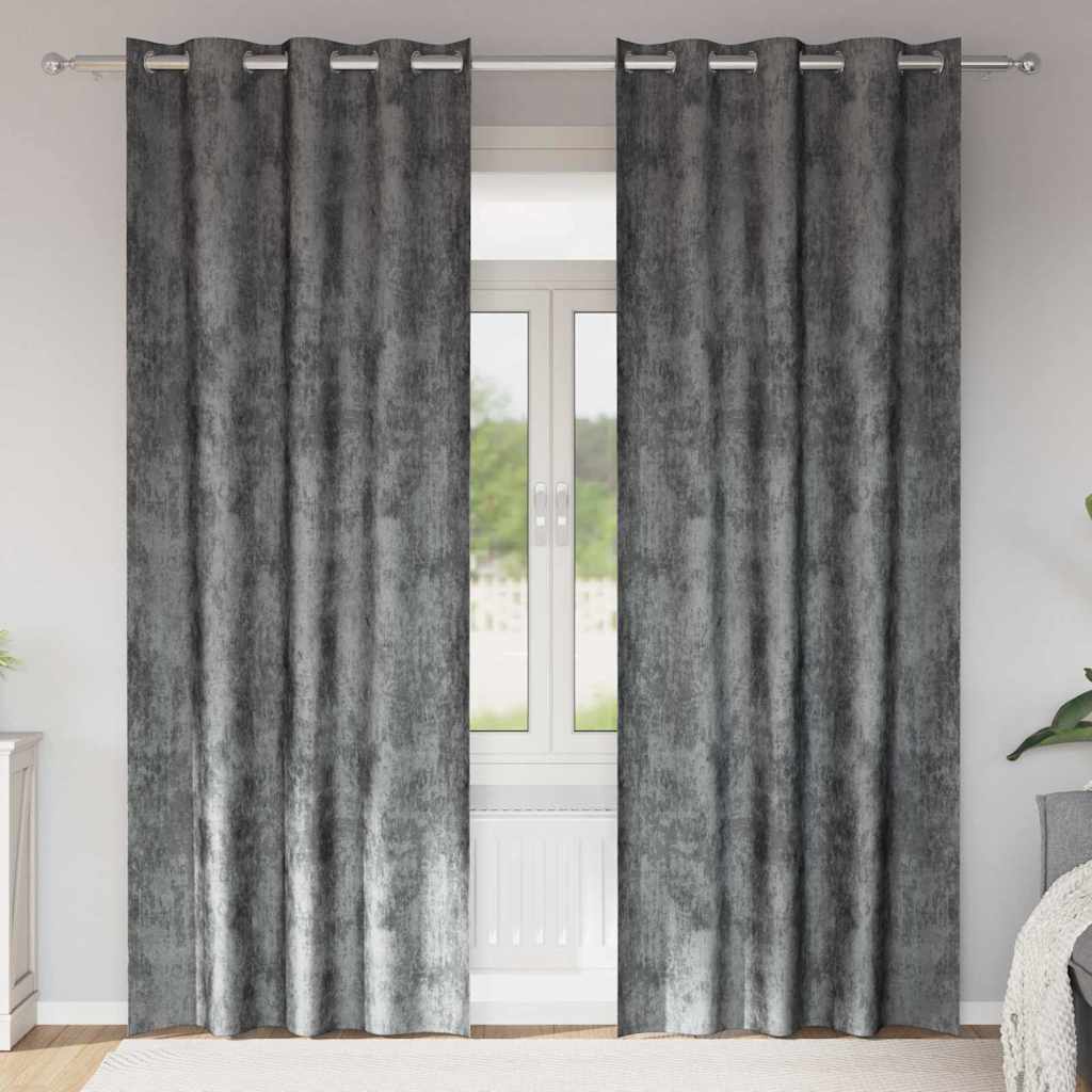 Sammetsgardiner 2 st Grå 225 x 140 cm Sammet