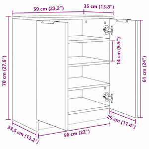 Skoskåp med hylla Svart Ek 59 x 35 x 70 cm Konstruerat trä