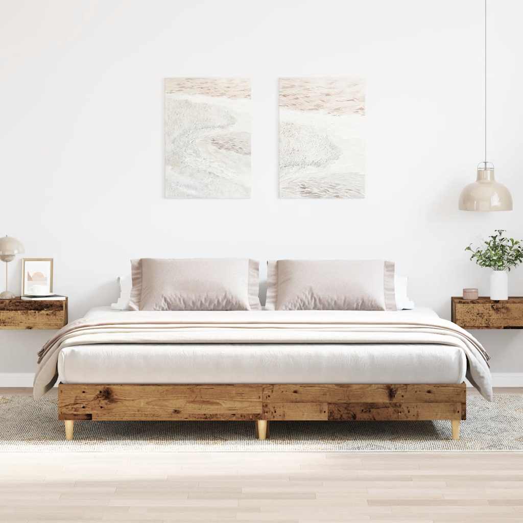 Sängram utan madrass gammalt trä 200x200 cm konstruerat trä
