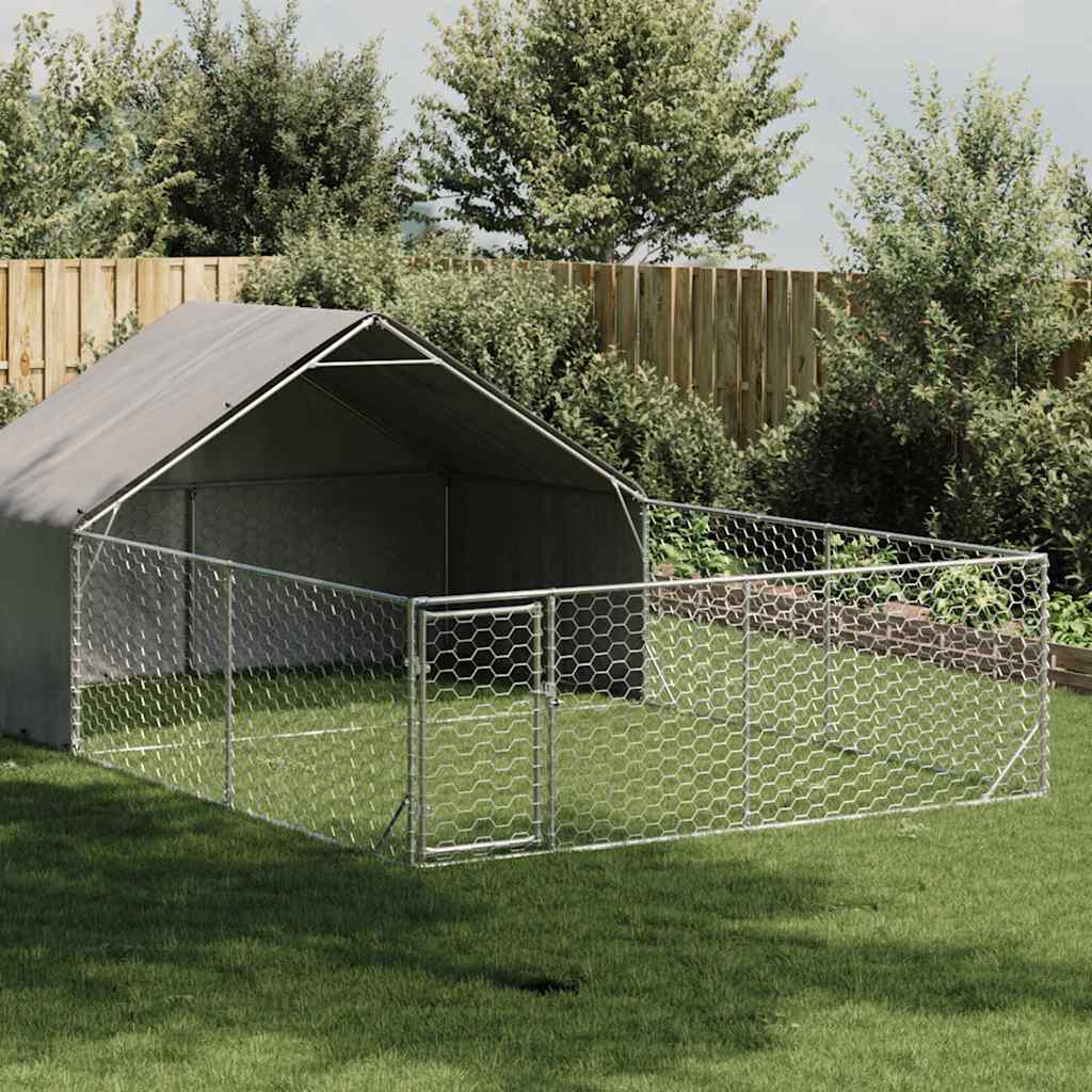 Hundkoja för utomhusbruk med gård 6x3x1,9 m galvaniserat stål