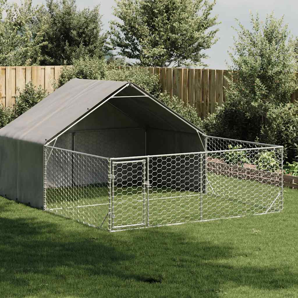 Hundkoja för utomhusbruk med gård 5x3x1,9 m galvaniserat stål