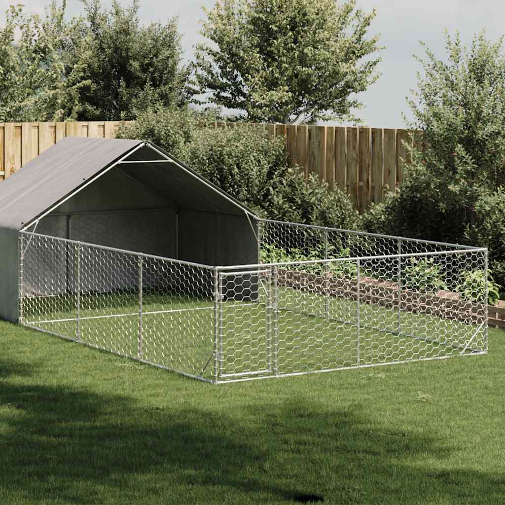 Hundkoja för utomhusbruk med gård 7x3x1,9 m galvaniserat stål