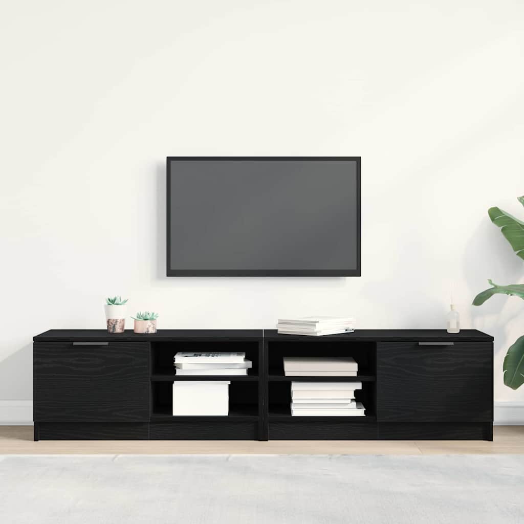 TV-skåp 2 pcs Svart Ek 80 x 35 x 36,5 cm Konstruerat trä