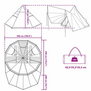 Familj Tipi Tält med tak Grå och orange 510 x 690 x 330 cm