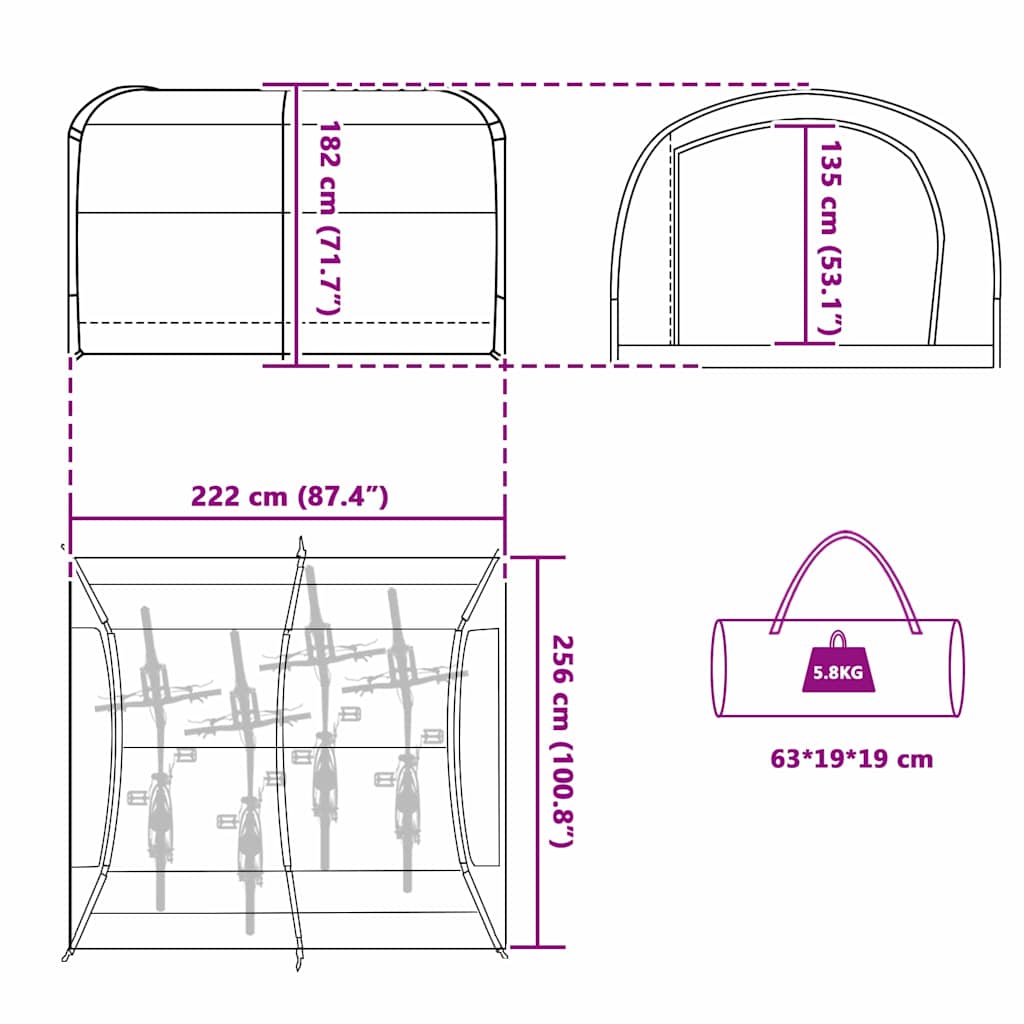 Cykelförrådstält med tak med lagring Blå 256 x 222 x 182 cm