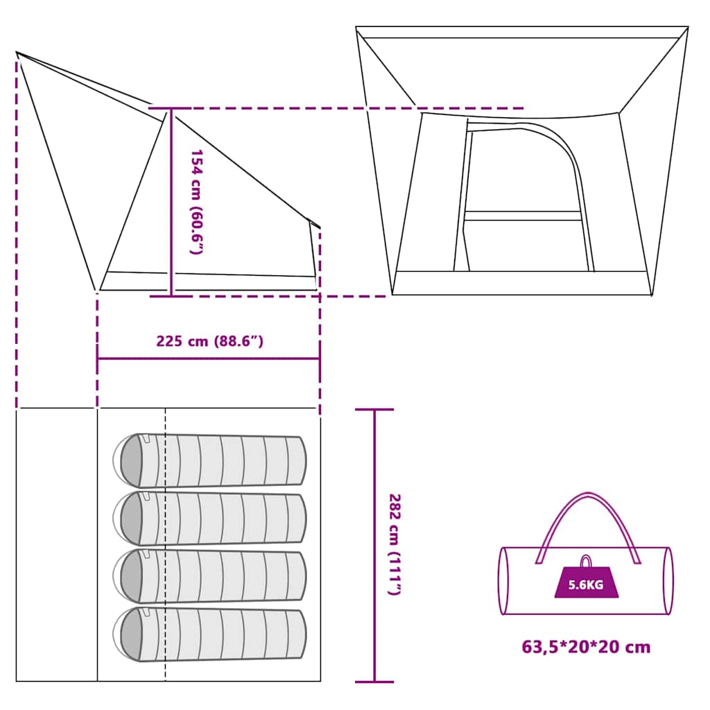Campingtält med tak med lagring Blå 282 x 225 x 154 cm taffeta