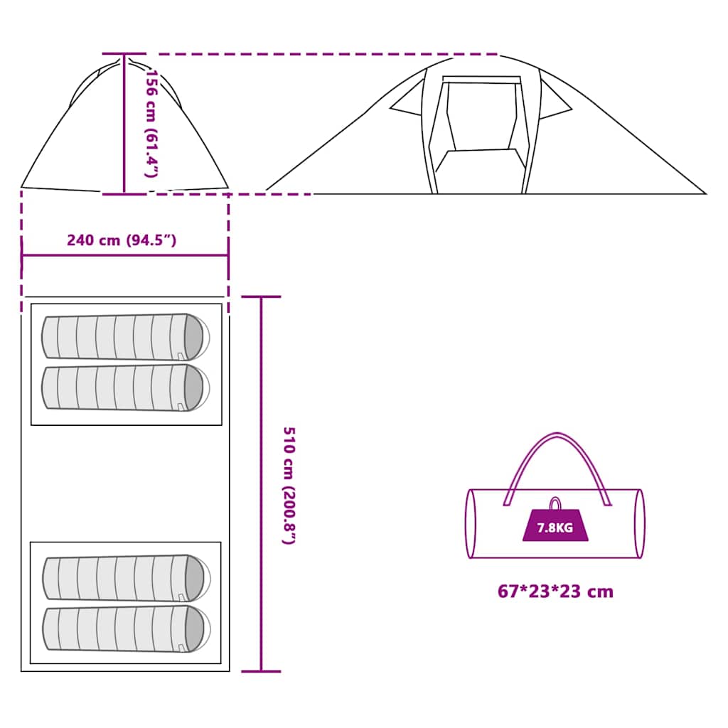 Tunnel tält med tak med lagring Grön 510 x 240 x 156 cm taffeta