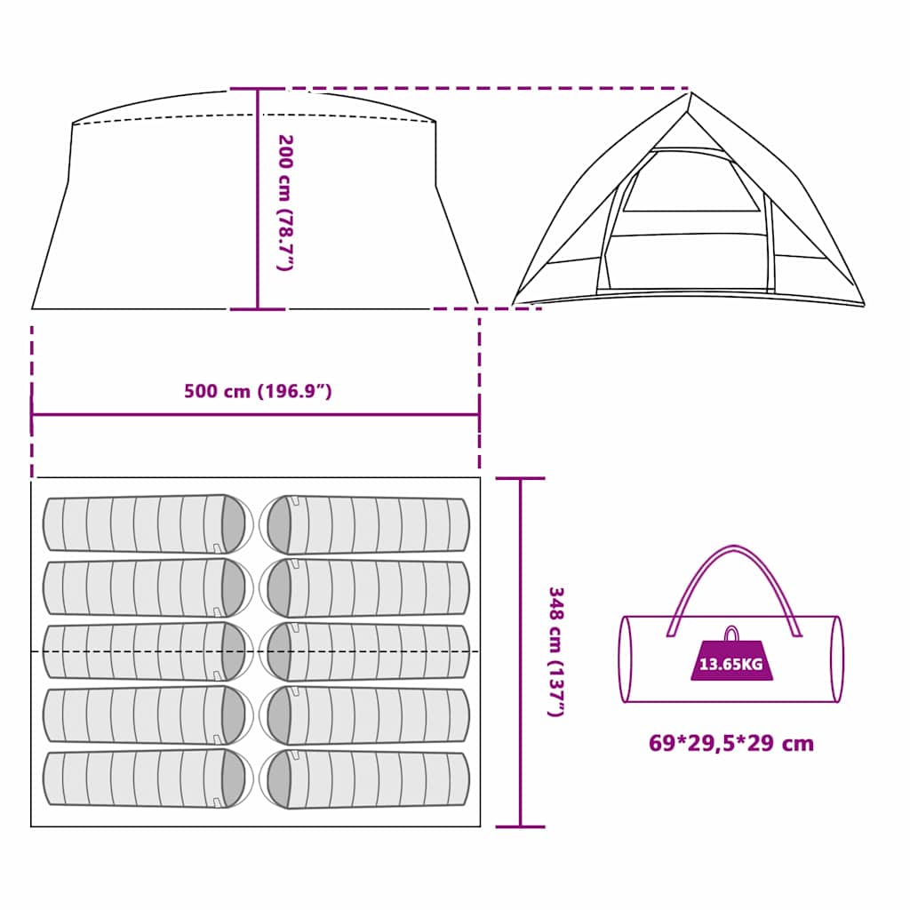 Tunnel tält med tak med lagring Grön 500 x 348 x 200 cm taffeta