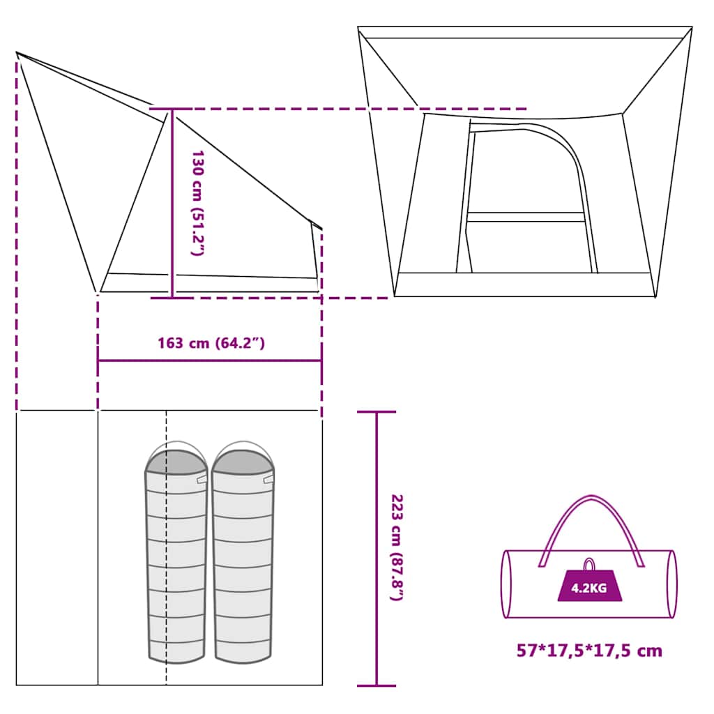 Campingtält med tak med lagring Grön 223 x 163 x 130 cm taffeta