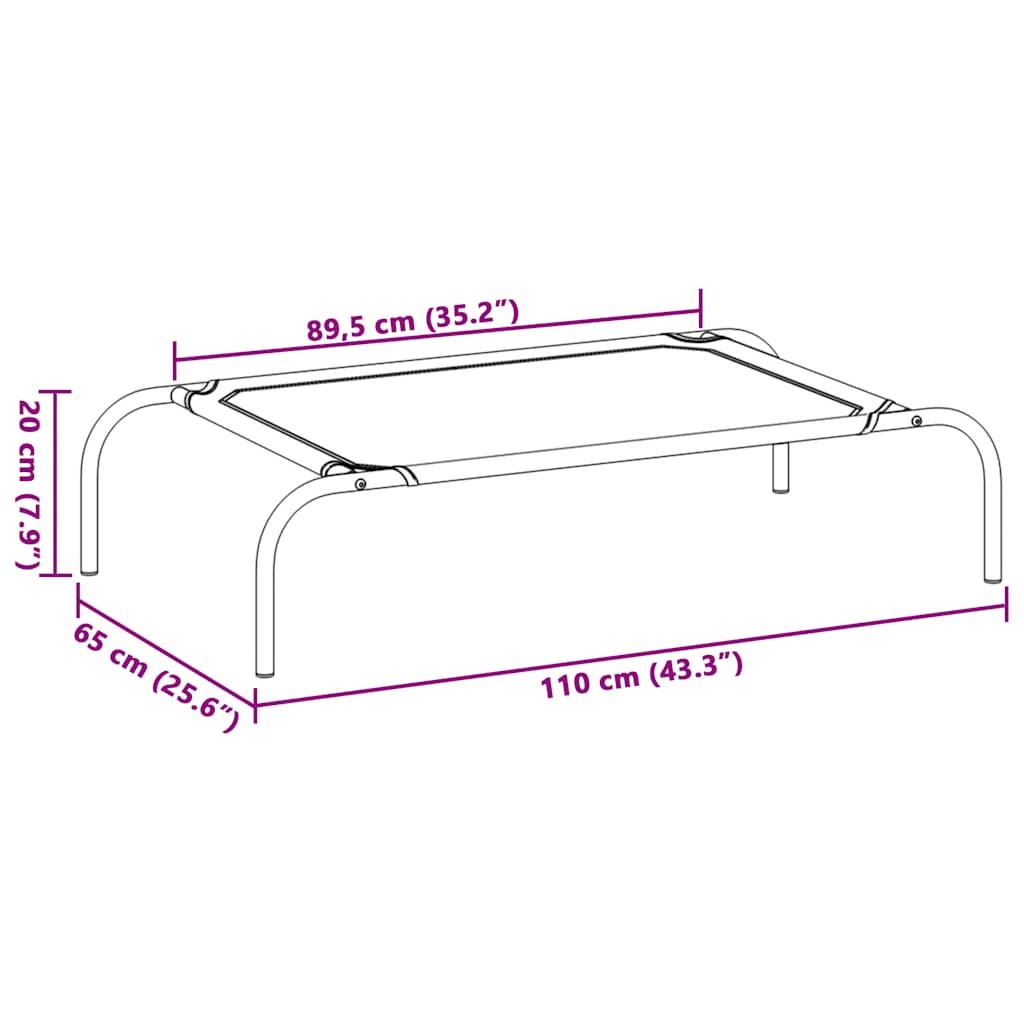 Förhöjd hundsäng grå 110x65x20 cm textilene och stål