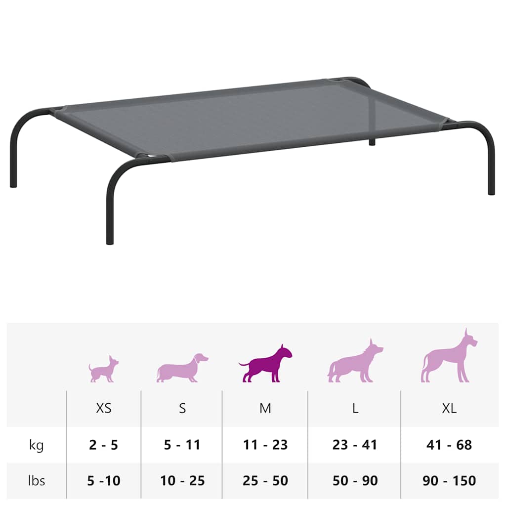 Förhöjd hundsäng grå 110x65x20 cm textilene och stål