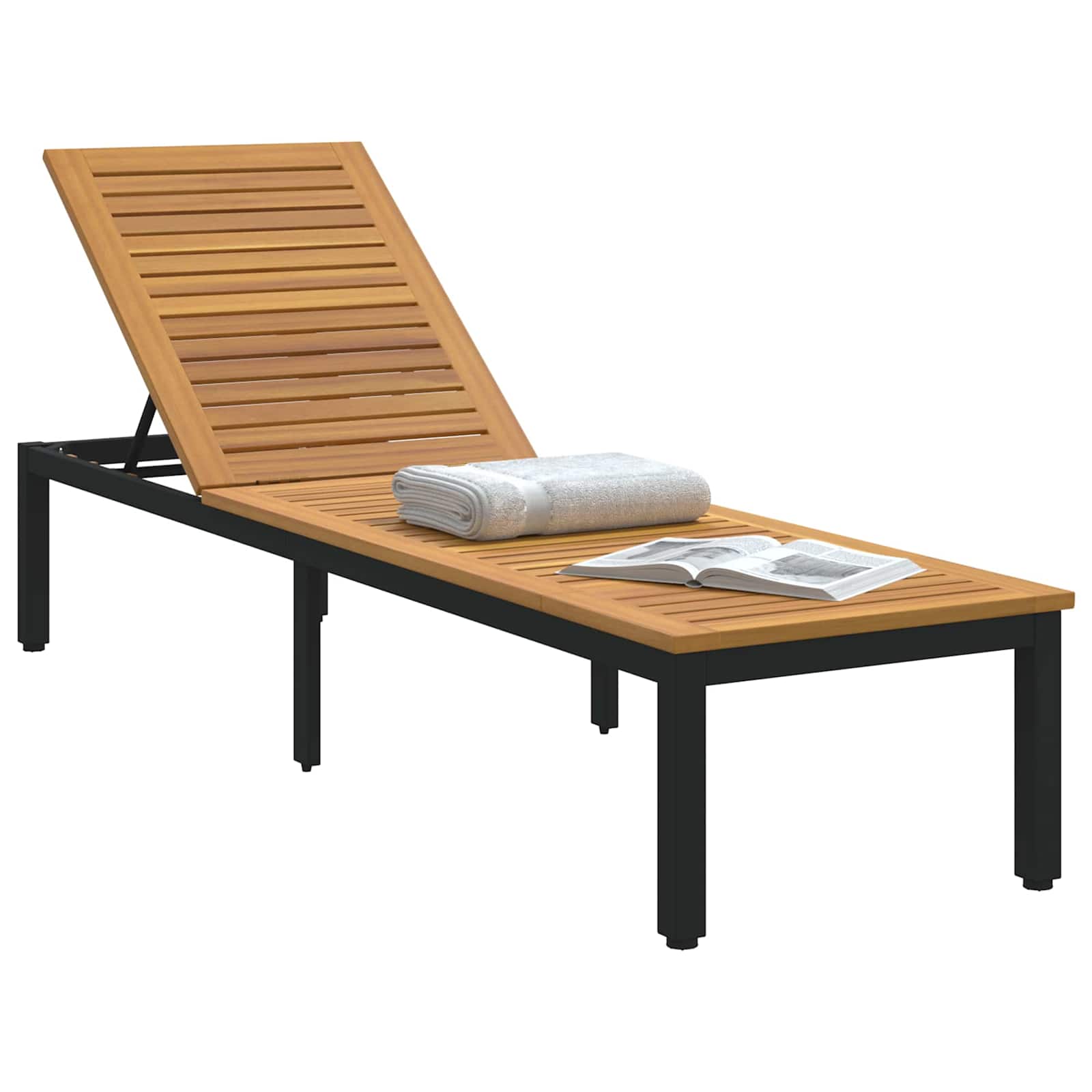 Solsäng Reclining Svart 200 x 55 x 35 cm Massivt Akaciaträ