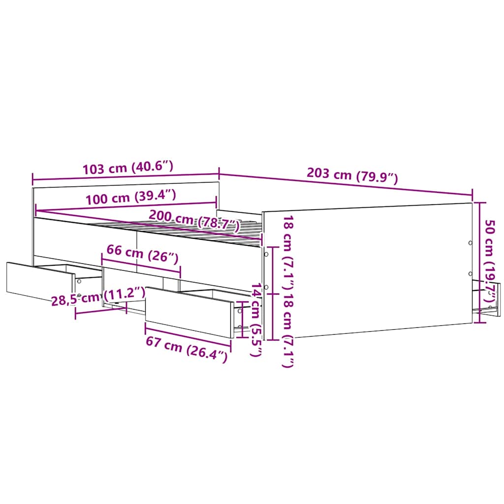 Sängram med huvudgavel Svart ek 100 x 200 cm Konstruerat trä