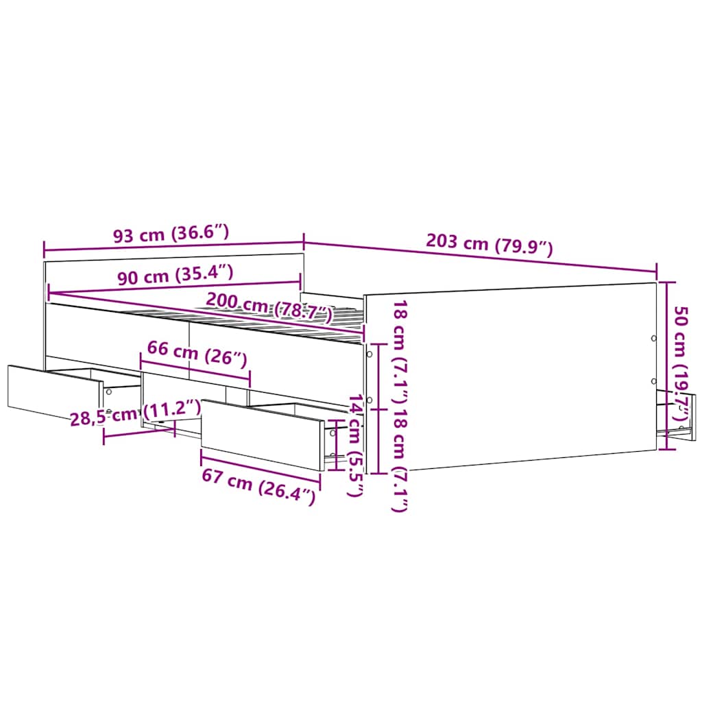 Sängram med huvudgavel Svart ek 90 x 200 cm Konstruerat trä