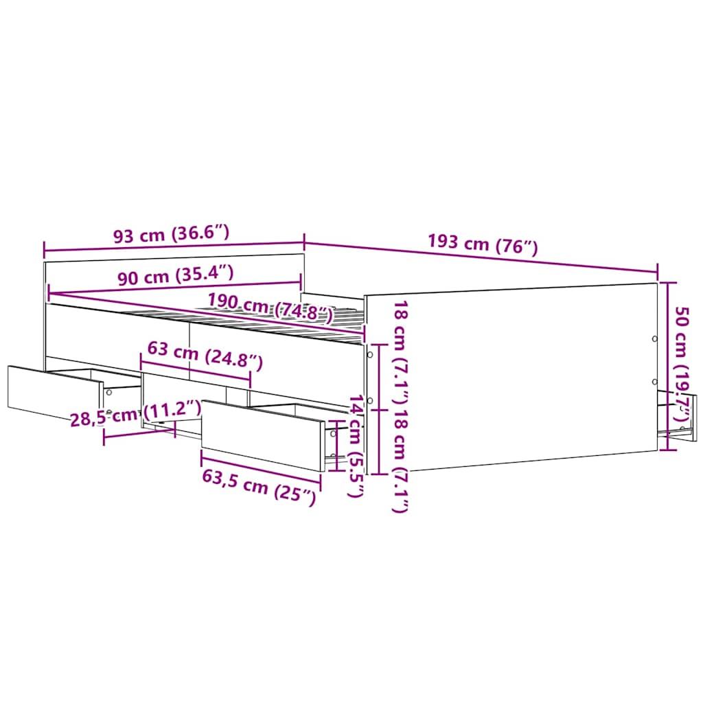 Sängram med huvudgavel Svart ek 90 x 190 cm Konstruerat trä