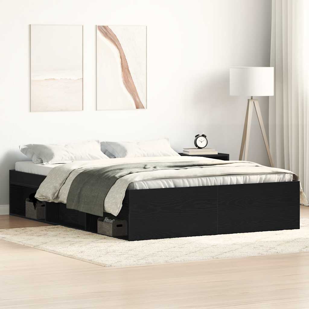Sängram utan madrass svart ek 140x190 cm konstruerad trä