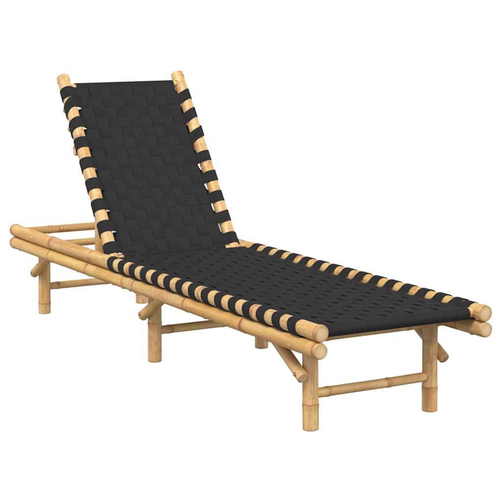Solsäng med svart vävd rem 55x200x30 cm bambu