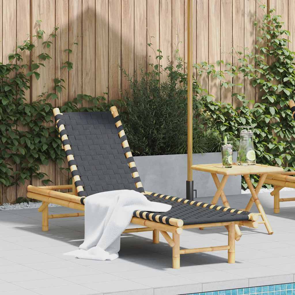 Solsäng med svart vävd rem 55x200x30 cm bambu