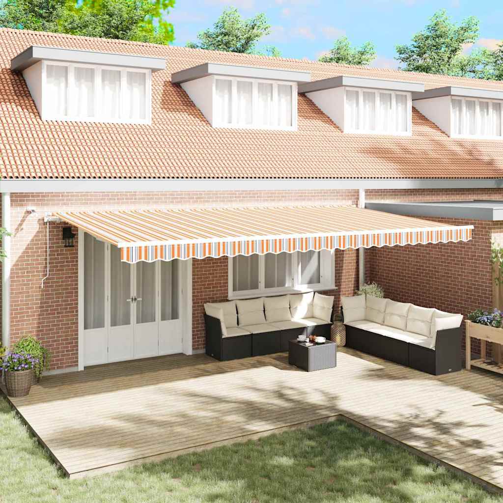 Utfällbar markis med LED -remsljus Flerfärgsdesign 600 × 300 cm