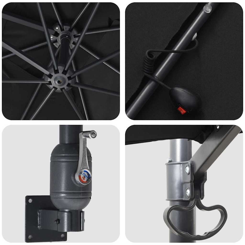 Trädgårdsparasol med LED -remsljus Svart 248,5 x 247,5 x 160 cm