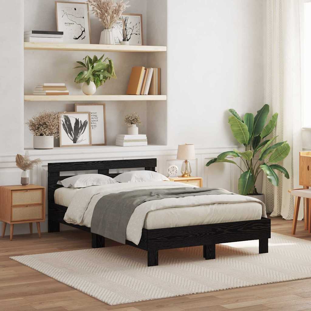 Sängram med huvudgavel Svart Ek 135 x 190 cm Konstruerat trä
