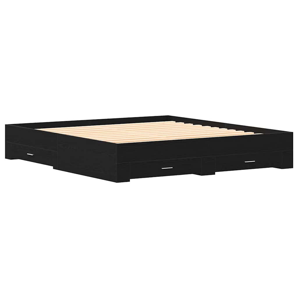 Sängram med låda Svart Ek 180 x 200 cm Konstruerat trä