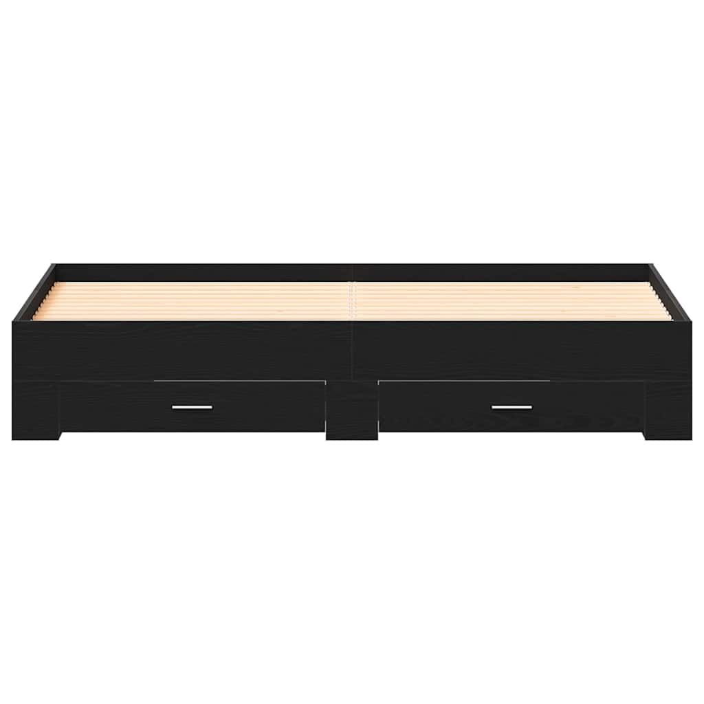 Sängram med låda Svart Ek 180 x 200 cm Konstruerat trä